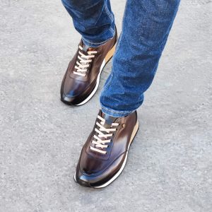 Sneakers Homme Cuir Marron Patiné - River