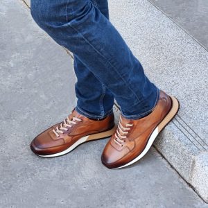 Sneakers Homme Cuir Camel Patiné - Peter