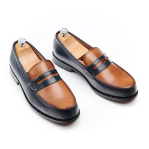 Mocassin Penny Loafer Bleu/Camel- Nelson