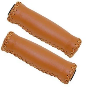 Poignées de guidon vélo en cuir véritable marron